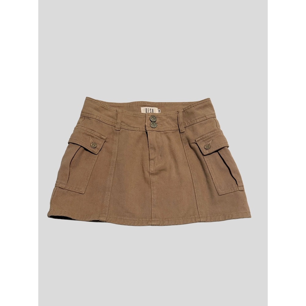 DESU Tan Brown Cargo Mini Skirt Utility Twill Y2K Size 2-4 or XS, S